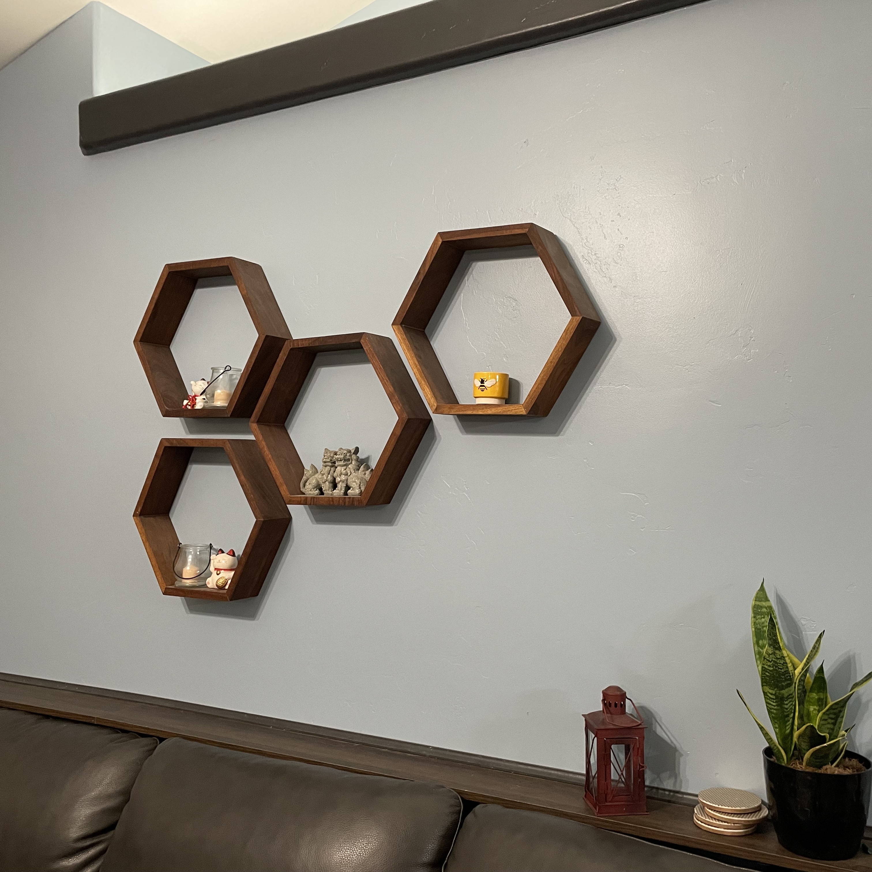 Custom built hexagon shelves